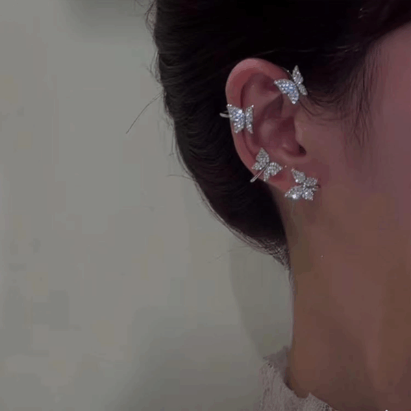 Butterfly Ear Cuffs Earrings Rhinestone Butterfly Ear Wrap No Piercing Ear Cuff Clip on Earrings for Women - Image 3