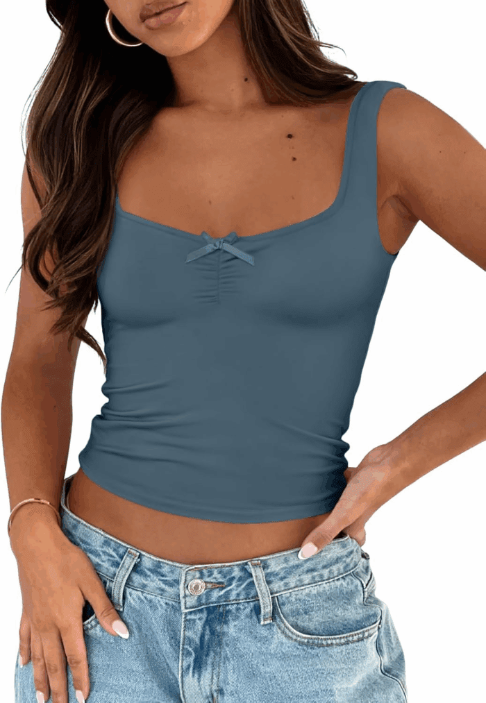 Going Out Tops for Women Y2K Summer Teen Girls Cute Crop Tank Top Square Neck Basci Bow Clothes 2025 Camisole