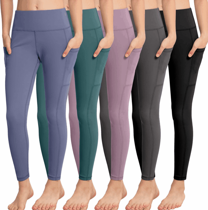 Girls' Athletic Leggings with Pockets, 5 Packs Kids Teen Dance Yoga Workout Running Pants for 5-15 Years