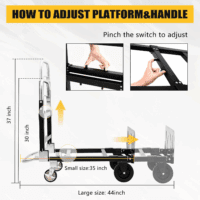 2025 New Upgrade Hand Truck Dolly Heavy Duty 660Lbs Capacity,3 in 1 Folding Hand Truck with Telescoping Handles and Rubber Wheels,Portable Dolly Cart with Brakes and Bungee Cords for Moving - Image 3