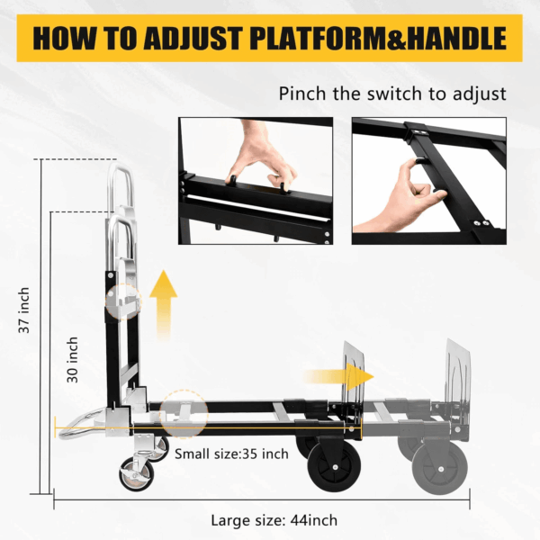 2025 New Upgrade Hand Truck Dolly Heavy Duty 660Lbs Capacity,3 in 1 Folding Hand Truck with Telescoping Handles and Rubber Wheels,Portable Dolly Cart with Brakes and Bungee Cords for Moving - Image 3