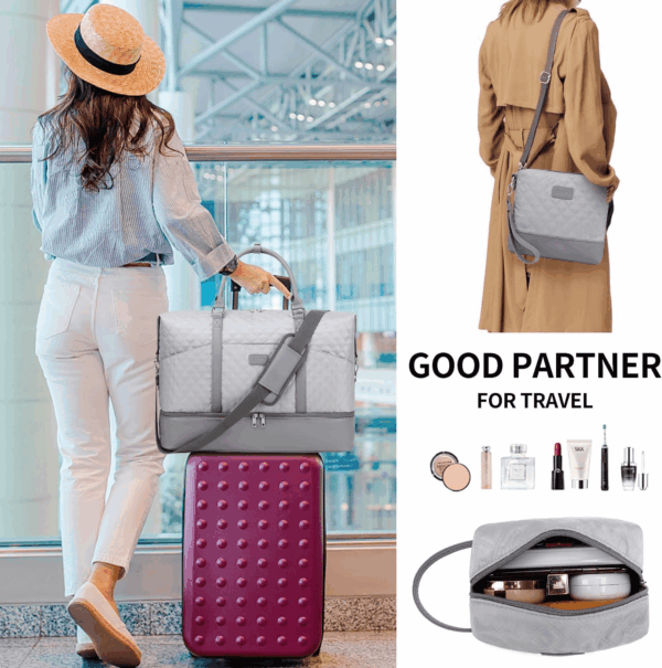 Weekender Bag, Large Travel Duffel Bag for Women, Carry on Overnight Bag with Shoe Compartment and Toiletry Bags - Image 3
