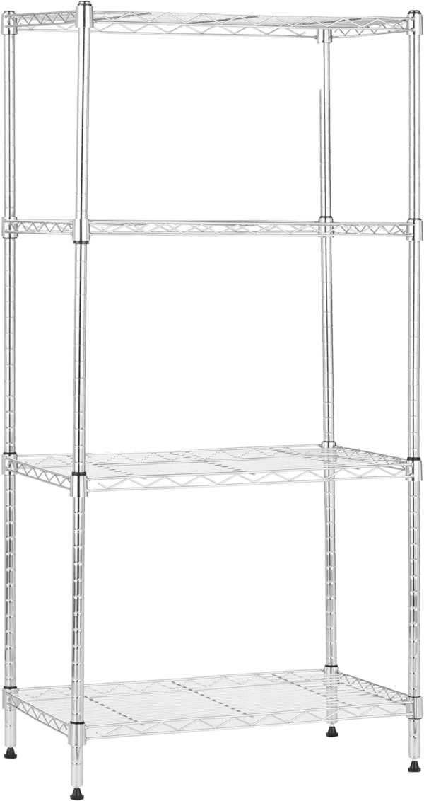 4-Shelf Adjustable, Storage Shelving Unit, (200 Pound Loading Capacity per Shelf), Steel Organizer Wire Rack, 13.4"D X 23.2"W X 48"H, Chrome