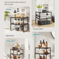Spice Racks, Cabinet Shelf Organizers, Shelf Organizers, Countertop Organizers, Shelf Risers, Stackable, Expandable, Set of 2 Metal Kitchen Counter Shelves, Brown UKCS01BR - Image 6