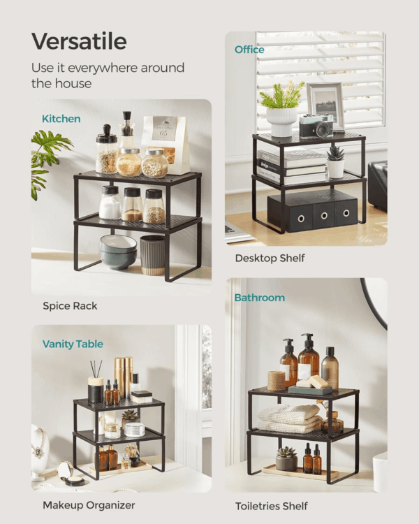 Spice Racks, Cabinet Shelf Organizers, Shelf Organizers, Countertop Organizers, Shelf Risers, Stackable, Expandable, Set of 2 Metal Kitchen Counter Shelves, Brown UKCS01BR - Image 6