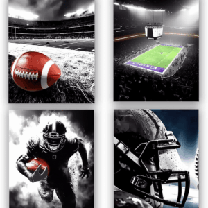 American Football Sport Canvas Wall Art,American Football Art Prints, Rugby Art Poster, Black White Gym Artwork Prints for Bedroom Man Cave Boy'S Bedroom Decor,Set of 4 (8"X10", No Frame