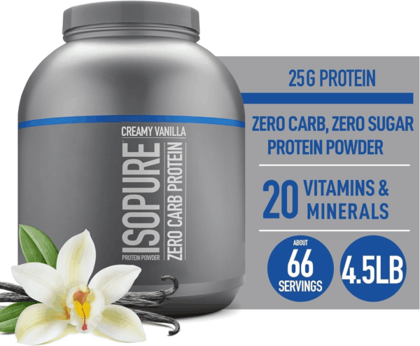 Zero Carb 100% Pure Whey Isolate Protein Powder, Lactose Free, Gluten Free, with Vitamins, Creamy Vanilla, 25G Protein per Serving, 4.5 Lbs, 66 Servings - Image 3