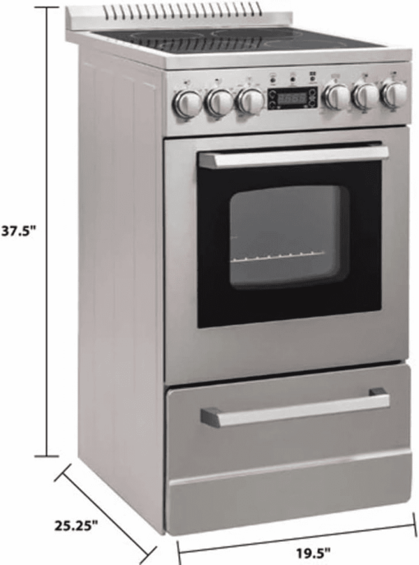DER20P3S Electric Range Oven Elite Series Compact Design, 2-Cu.Ft. Capacity with 4 Coil Burners, Framed Glass Door, Storage Drawer and Broiler with Pan, 20-Inch, Stainless Steel - Image 7