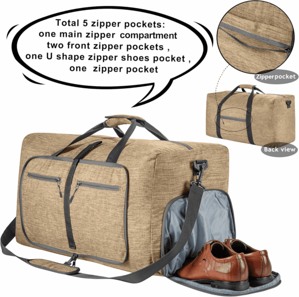 Travel Duffle Bag for Men, 65L 85L 115L Foldable Travel Duffel Bag with Shoes Compartment Overnight Bag for Men Women - Image 4