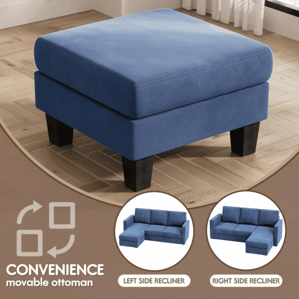 Convertible Sectional Sofa Couch, 3 Seat L-Shaped Sofa with Linen Fabric Ottoman Small Couch for Small Apartments, Living Room and Office (Linen Fabric, Blue) - Image 6