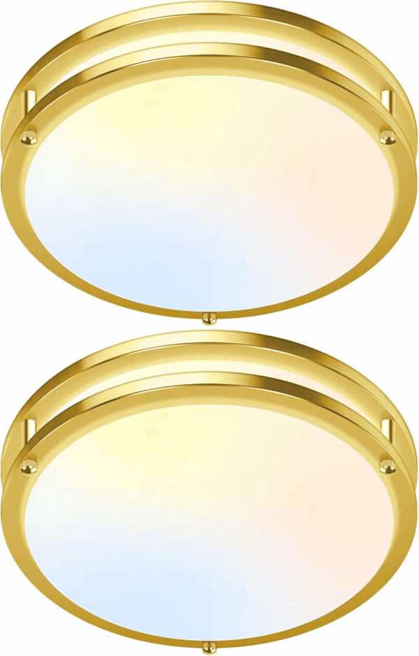 2-Pack Gold Flush Mount LED Ceiling Light Fixture, 12IN 2700K/3000K/3500K/4000K/5000K Adjustable Ceiling Lights, 3600Lm Super Bright Dimmable Lighting for Bedroom Hallway Kitchen