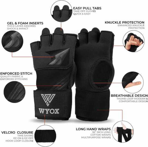 Gel Boxing Hand Wraps Inner Gloves for Men & Women, 80Cm Quick Wrist Straps, Padded Knuckle Protection for Muay Thai Kickboxing, Hand Wraps for Boxing & Martial Arts - Image 2