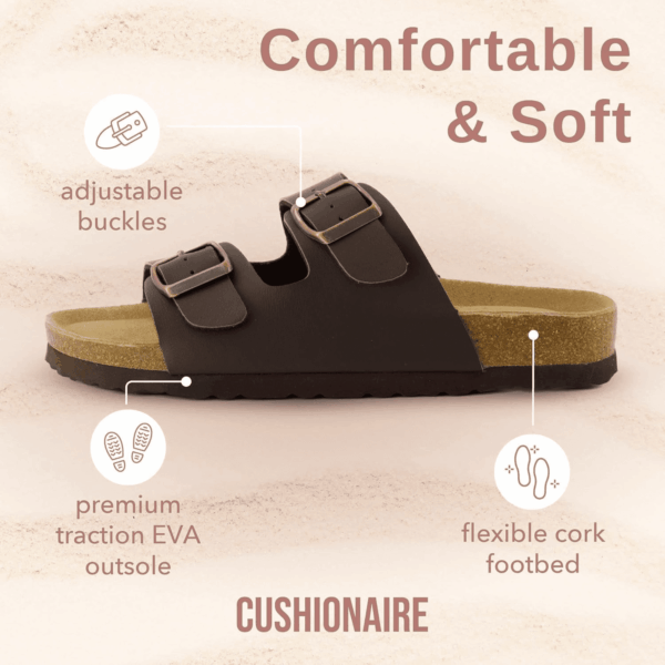 Lane Cork Footbed Sandals for Women – Comfortable Double Buckle Slip-On with Genuine Suede Footbed & Arch Support Slides for Women Footwear - Image 4
