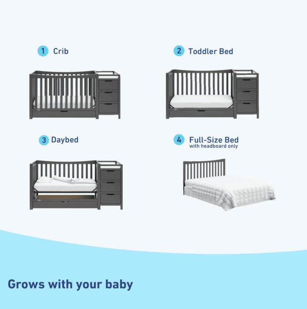 Remi 4-In-1 Convertible Crib & Changer with Drawer (Gray) – GREENGUARD Gold Certified, Crib and Changing -Table Combo, Includes Changing Pad, Converts to Toddler Bed, Daybed and Full-Size Bed - Image 5