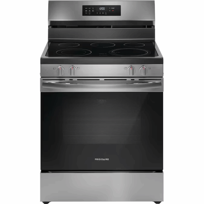 30-In Glass Top 5 Burners 5.3-Cu Ft Air Fry Convection Oven Freestanding Electric Range Stainless Steel )