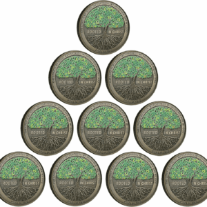 Rooted in Christ the Lord Is My Rock, My Fortress, My Deliverer Faith-Based Christian Challenge Coin Bible Verse Gift (Pack of 10)