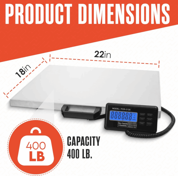 Industrial Scale, Platform Scale, Shipping Scale, Heavy Duty Scale, 400 LB, Shipping Scale for Packages, Large Scale, Postal Scale, Floor Scale, Digital Scale for Shipping, Package Weight Scale, 22X18 - Image 2
