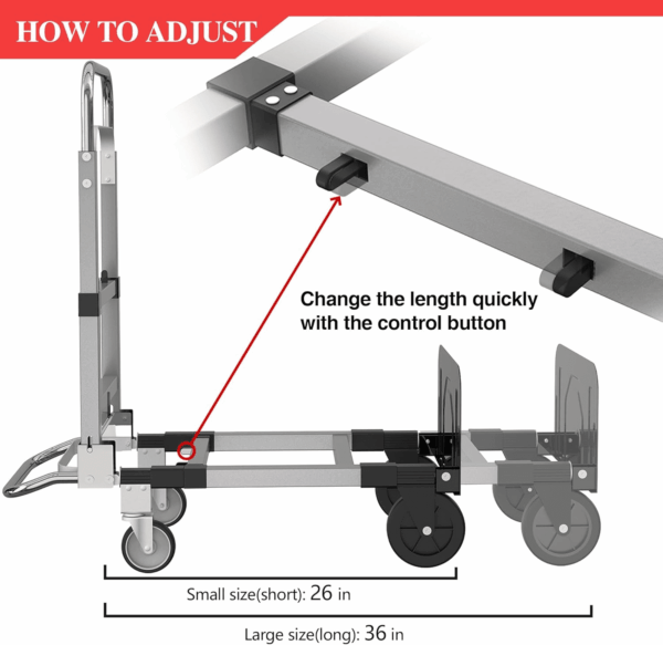 Convertible Hand Truck Dolly Cart, Folding Hand Cart with Wheels Collapsible Hand Truck, Aluminum Dolly Cart for Moving Luggages, Boxes, Large Cartons, 500 Lbs Load Capacity - Image 5