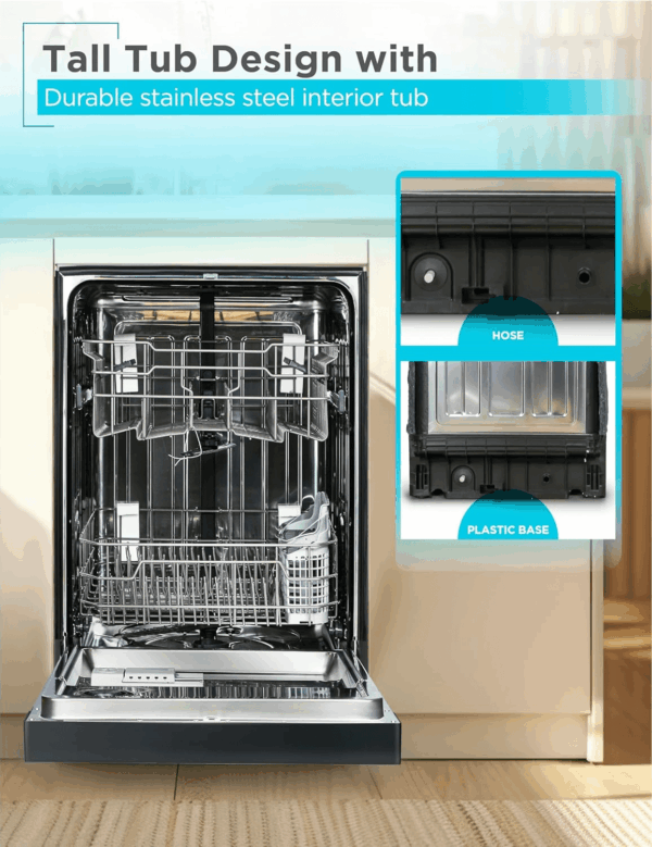 24" Built-In Dishwasher, 12-Place Setting Capacity with Stainless Steel Tub, Dish Washer with 6 Wash Programs, Low Noise, ENERGY STAR Certified, BDW200MB, Black - Image 3