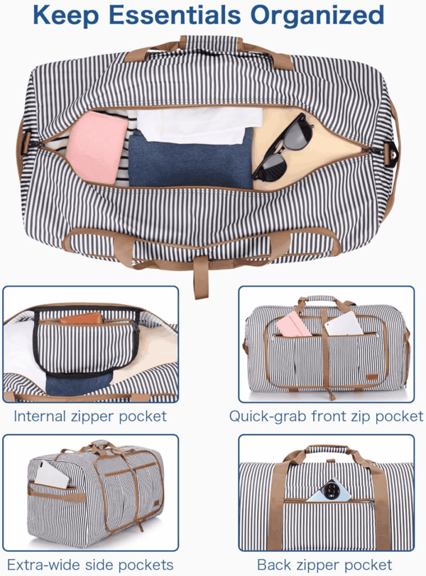 120L Travel Duffle Bag for Men and Women, Large Foldable Duffel Bag for Travel with Shoe Compartment Overnight Weekender Bag Gym Bag Water & Tear Resistant (Stripe, 120L) - Image 4