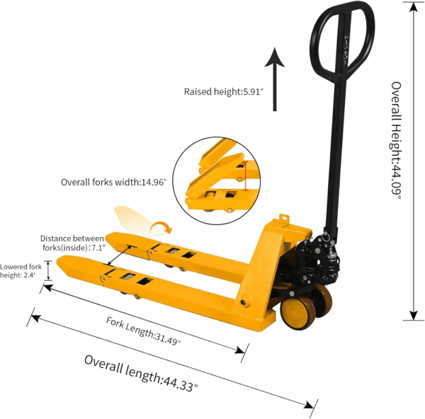 Tory Carrier Mini Hand Pallet Jack Truck, 2200 Lbs Capacity, 31.5" Lx15 W Fork Size Narrow Pallet Jack, Small Size Manual Pallet Trucks with Foldable Forks and Handle - Image 2