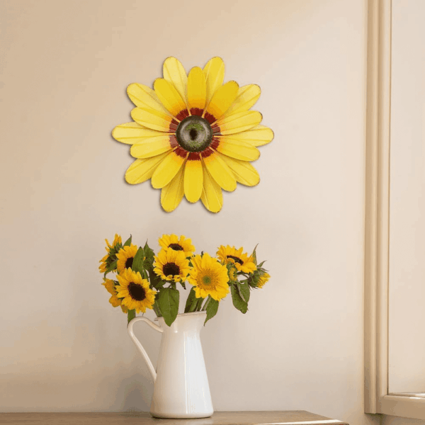 Sunflower Garden Decor, 11'' Metal Flower Wall Decor, Yard Hanging Wall Art Decorations for Kitchen, Bathroom, Living Room, Spring Boho Art for Indoor Outdoor - Image 4