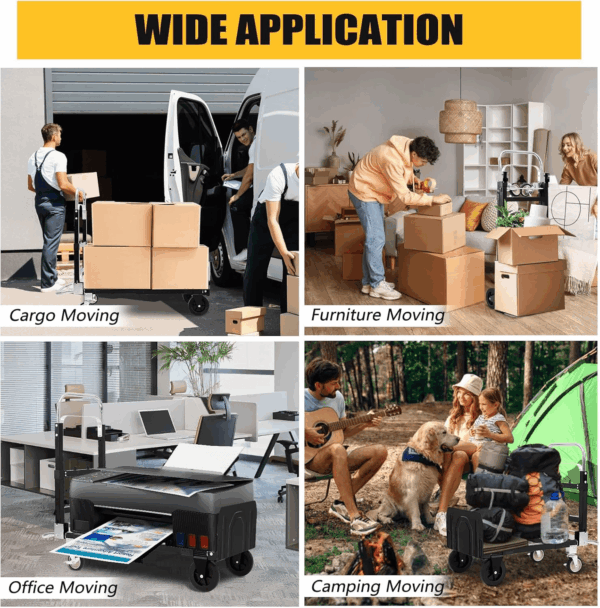 2025 New Upgrade Hand Truck Dolly Heavy Duty 660Lbs Capacity,3 in 1 Folding Hand Truck with Telescoping Handles and Rubber Wheels,Portable Dolly Cart with Brakes and Bungee Cords for Moving - Image 7