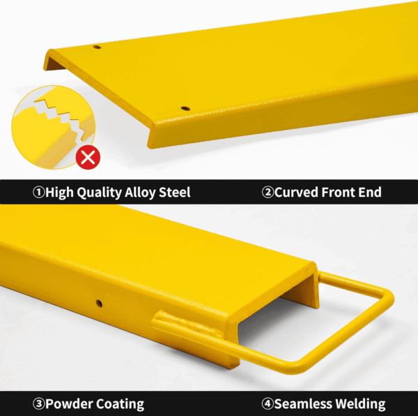 4.5In Width Forklift Extensions Fits for 4" Wide Forks, Heavy Duty Pallet Fork Extension, 72In Length, 1 Pair, Yellow - Image 4