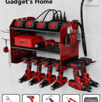 HOEMASY Power Tool Organizer Wall Mount, 3-Tier with 4 Outlet Charging Station | 100Lbs Load Heavy Duty Garage Storage Rack for Drills, Batteries, Tools | Gift for Men, Dad, Workshop & Pegboard Red - Image 7