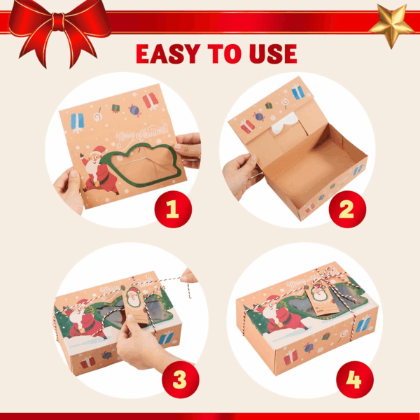 24 PCS Christmas Cookie Gift Baking Box 8.75" X 5.75" X 2.75” with Window Auto-Popup for Pastries, Cupcakes, Cookies, Brownies, Donuts Gift-Giving - Image 5