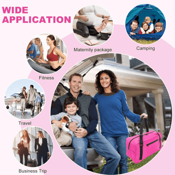 Foldable Travel Duffel Bag for Women & Men Luggage Great for Gym - Fuchsia - Image 6