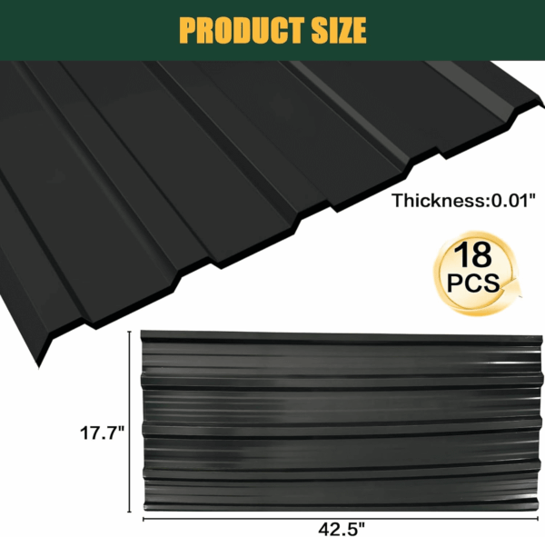 18 Pcs Galvanized Steel Roof Panels,L42.52×W17.72 Inch Metal Roof Panels,Corrugated Tin Roofing Panels Roof Protector for Garages,Sheds,Stables and Mobile Homes - Image 2