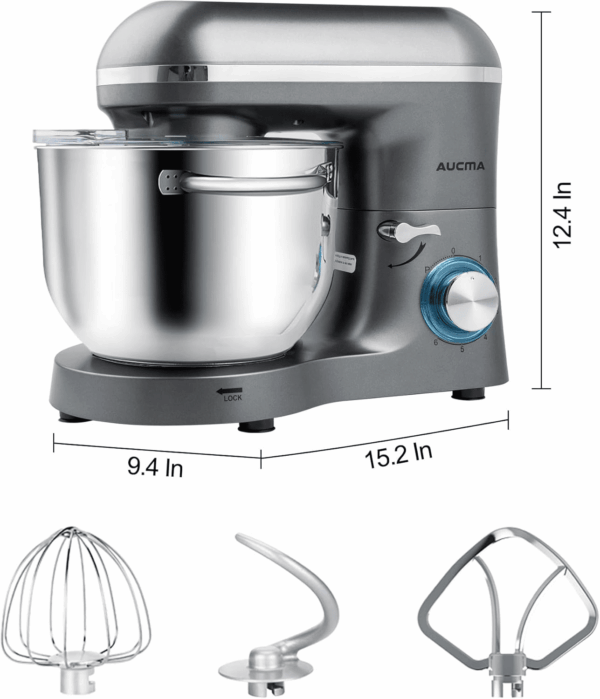 Stand Mixer,6.5-Qt 660W 6-Speed Tilt-Head Food Mixer, Kitchen Electric Mixer with Dough Hook, Wire Whip & Beater (6.5QT, Gray) - Image 5