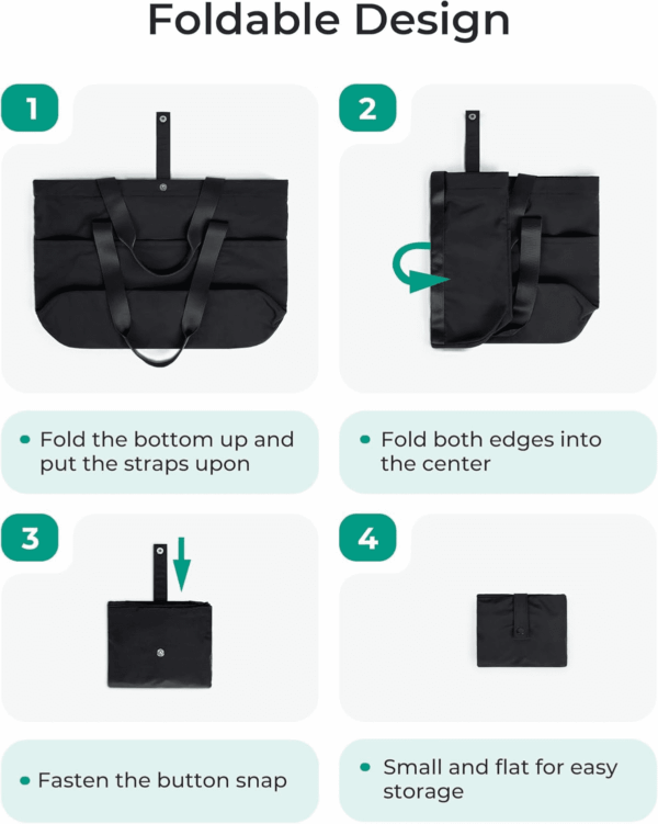 Tote Bag for Women, Foldable Tote Bag with Zipper Travel Large Shoulder Bag Handbag for Work-16.5''L X 6''Wx 14''H - Image 3