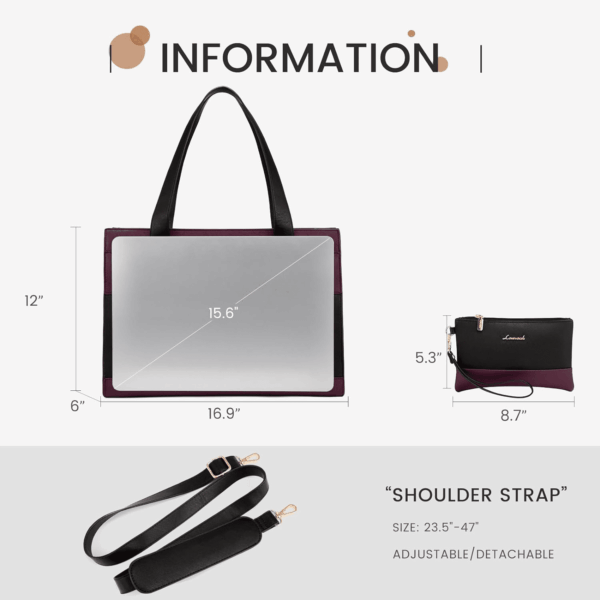 Laptop Bag for Women 15.6 Inch Tote Work Professional Leather Computer Briefcase Waterproof Handbag Shoulder Large Capacity Business Teacher Office Crossbody Purse - Image 6
