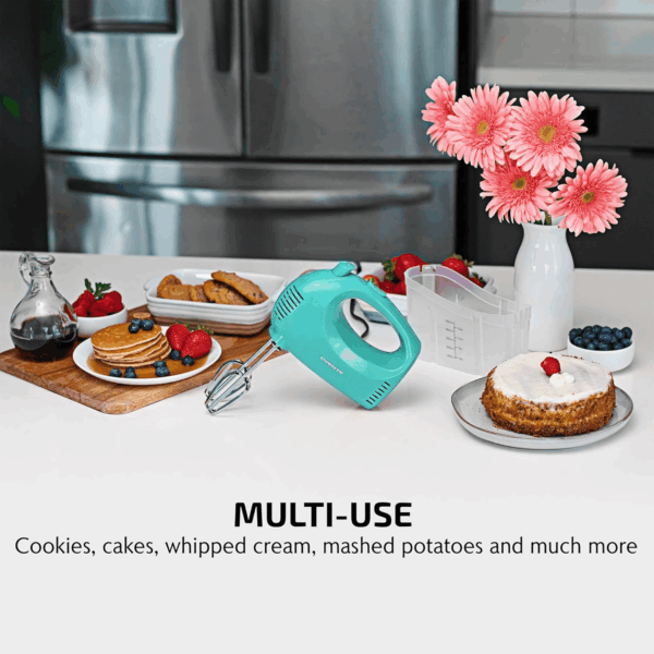 5-Speed Electric Hand Mixer with Stainless Steel Mixing Whisk, Snap-On Storage Case, Portable & Lightweight 150W Motor, Compact Handheld Mixer for Baking, Blending or Cooking, Turquoise HM151T - Image 9