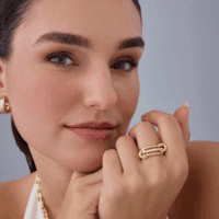 14K Gold Plated Interlocked Stackable Rings for Women - Statement Mixed Metals Multi Ring Stack - Cubic Zirconia Two-Toned Connected Bands Stacking Jewelry - Image 4