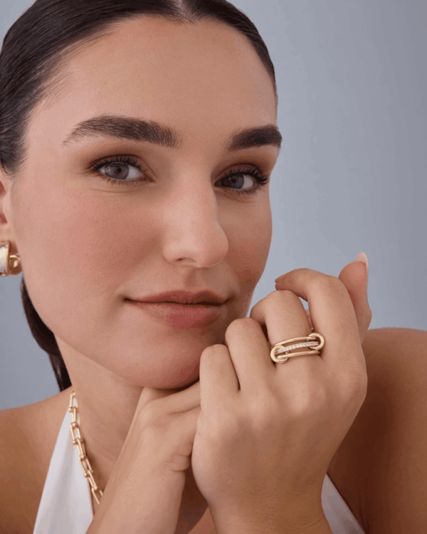 14K Gold Plated Interlocked Stackable Rings for Women - Statement Mixed Metals Multi Ring Stack - Cubic Zirconia Two-Toned Connected Bands Stacking Jewelry - Image 4