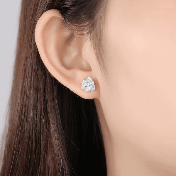 14K Gold Plated 925 Sterling Silver Post Cubic Zirconia Rose Flower Stud Earrings for Women | Hypoallergenic & Nickel Free Earrings for Women - Image 3