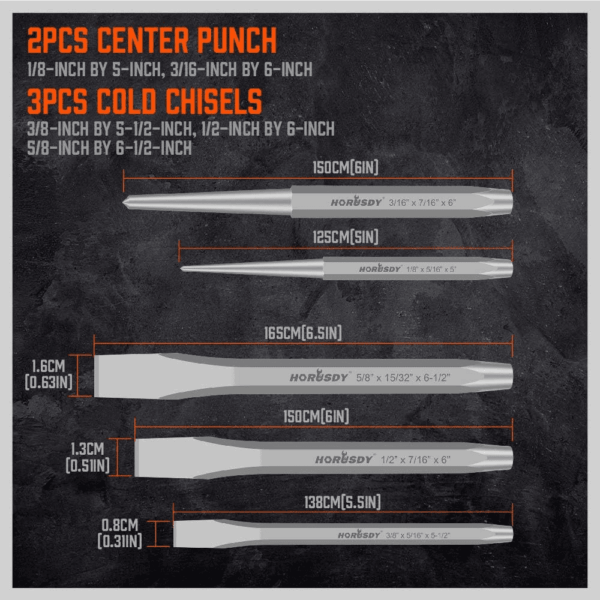 16-Piece Punch and Chisel Set, Including Taper Punch, Cold Chisels, Pin Punch, Center Punch - Image 8
