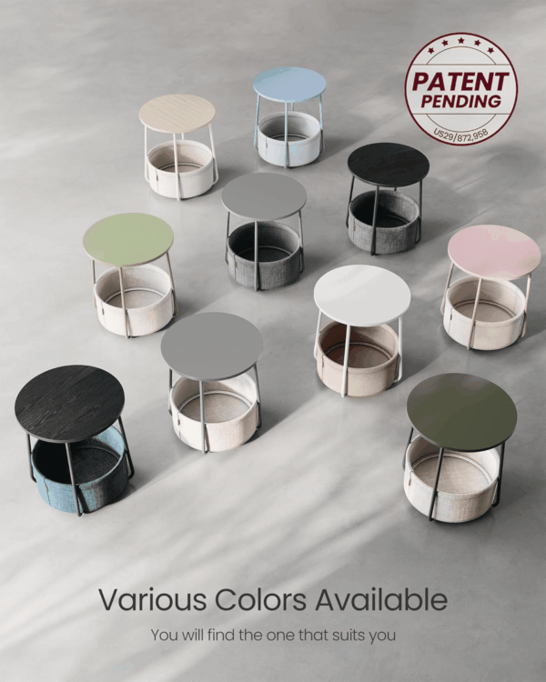 End Table, Small Bedside Table with Fabric Basket, Modern Nightstand, round Side Table, for Living Room, Bedroom, Ebony Black and Slate Gray ULET223B01 - Image 10