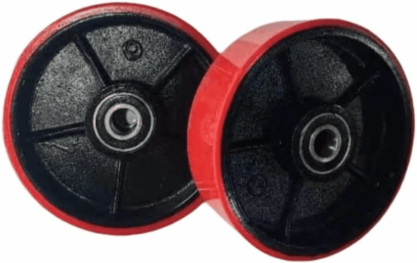 A Pair of Pallet Jack Steering Wheels Set 7" X 2" Poly Tread Red Color,With Bearings Pre-Installed, Includes Axle, Fasteners by - Image 5