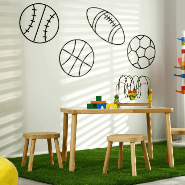 4 Packs Sports Room Decor for Boys Metal Modern Soccer Wall Art Decor Black Basketball Baseball Football Hanging Room Decorations for Kids Boy Sports Playroom Bedroom Nursery - Image 5