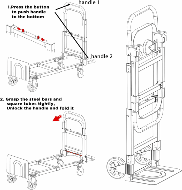 Convertible Hand Truck Dolly Cart, Folding Hand Cart with Wheels Collapsible Hand Truck, Aluminum Dolly Cart for Moving Luggages, Boxes, Large Cartons, 500 Lbs Load Capacity - Image 3