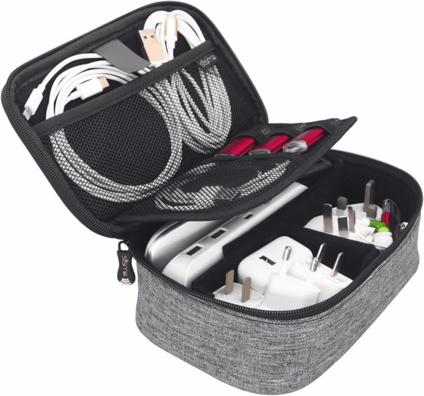Travel Cords Organizer Electronics Tech Accessories Case Small Carrying Bag for Charging Cables Adapter USB Plugs Power Cords Leads - Grey 1680D Fabrics - Image 10