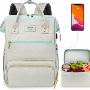 Lunch Backpack, 15.6 Inch Laptop Backpack with USB Port, Stylish Nurse, Teacher Work Bag with Insulated Cooler Lunch Box for Women Men/Travel, Grey Blue
