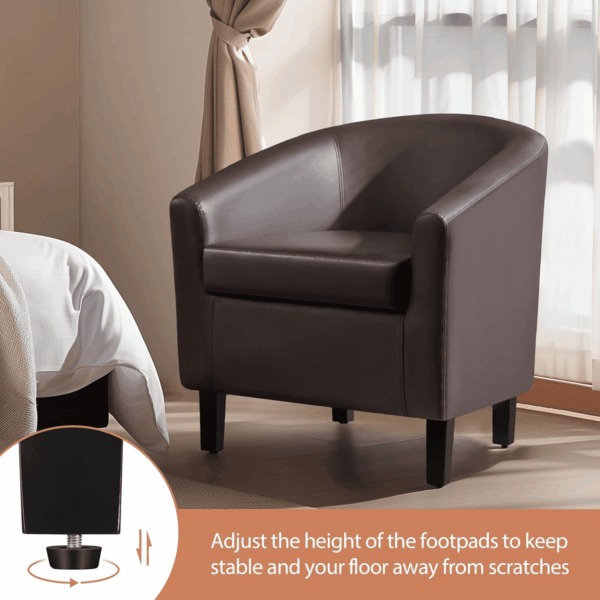 Leather Club Chair, Faux Leather Accent Chair, Modern Living Room Armchair with Wood Legs and Padded Seat for Bedroom Reception Room, Espresso - Image 7