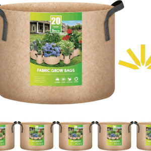 5-Pack 20 Gallon Plant Grow Bags Thickened Nonwoven Aeration Fabric Pots Heavy Duty Durable Container, Strap Handles for Garden, Tan New