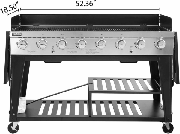 8-Burner Gas Grill, 104,000 BTU Liquid Propane Grill, Independently Controlled Dual Systems, Outdoor Party or Backyard BBQ, Black - Image 4