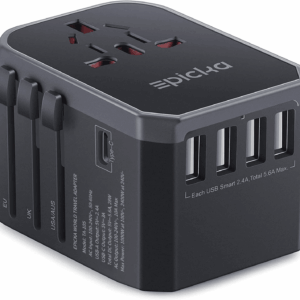Universal Travel Adapter, European Travel Plug Adapter - International Power Adapter Worldwide Charger with USB-C & 4 USB Ports, Travel Essentials for Italy, Japan, Europe, UK (TA-105, Grey)